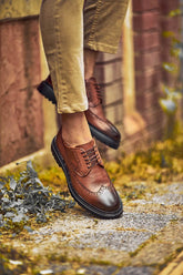 Tan Wingtip Lace-Up Oxfords